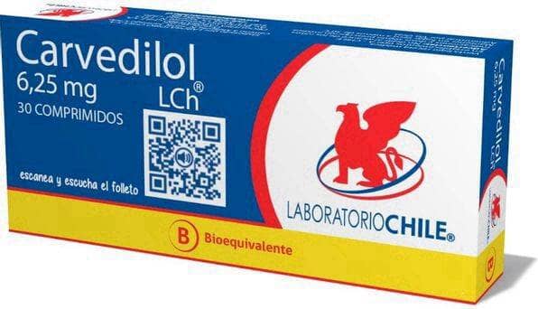 Carvedilol 6,25 mg x 30 comprimidos "Ley Cenabast" LABORATORIO CHILE